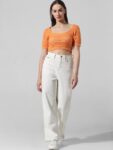 ONLY Self Design Knitted Pure Cotton Crop Top