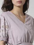 ONLY Self Design Puff Sleeves Waist Tie-Up Detail Pure Cotton Wrap Top