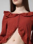 ONLY Self Design Ruffled Puff Sleeves Pure Cotton Crop Top