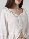 ONLY Self Design Ruffled Puff Sleeves Pure Cotton Crop Top