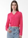 ONLY Shirt Collar Long Cuffed Sleeves Crop Top