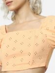 ONLY Square Neck Puff Sleeve Schiffli Cotton Crop Top