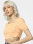 ONLY Square Neck Puff Sleeve Schiffli Cotton Crop Top