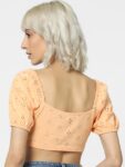 ONLY Square Neck Puff Sleeve Schiffli Cotton Crop Top