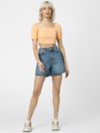 ONLY Square Neck Puff Sleeve Schiffli Cotton Crop Top