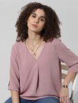 ONLY V-Neck Roll-Up Sleeves Casual Top