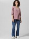 ONLY V-Neck Roll-Up Sleeves Casual Top