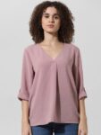 ONLY V-Neck Roll-Up Sleeves Casual Top