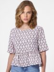 ONLY Woman Beige Geometric Print Top 2900695006-Ecru