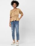 ONLY Women Beige Cinched Waist Top