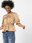 ONLY Women Beige Cinched Waist Top