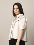 ONLY Women Floral Printed Embroidered High Neck Cotton Top