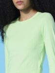 ONLY Women Green Solid Round Neck Long Sleeves Crop Top