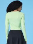 ONLY Women Green Solid Round Neck Long Sleeves Crop Top