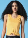 ONLY Women Orange Solid Round Neck Sleeveless Crop Top