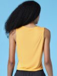 ONLY Women Orange Solid Round Neck Sleeveless Crop Top