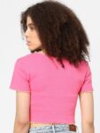 ONLY Women Pink Solid Cotton Blend Crop Top