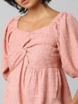 ONLY Women Pink Sweetheart Neck Twisted Cinched Waist Top