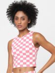 ONLY Women Pink & White Geometric Print Crop Top