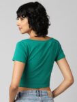 ONLY Women Solid Ruched Tie-Up Crop Top