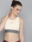 Puma Women Cream-Coloured & Grey Graphic Printed Lightly Padded Bra