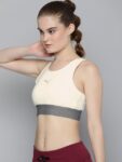 Puma Women Cream-Coloured & Grey Graphic Printed Lightly Padded Bra