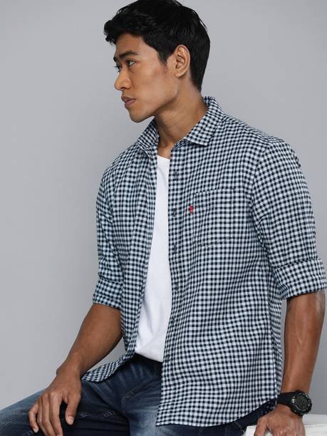 LEVI'S Men Checkered Casual Blue Shirt